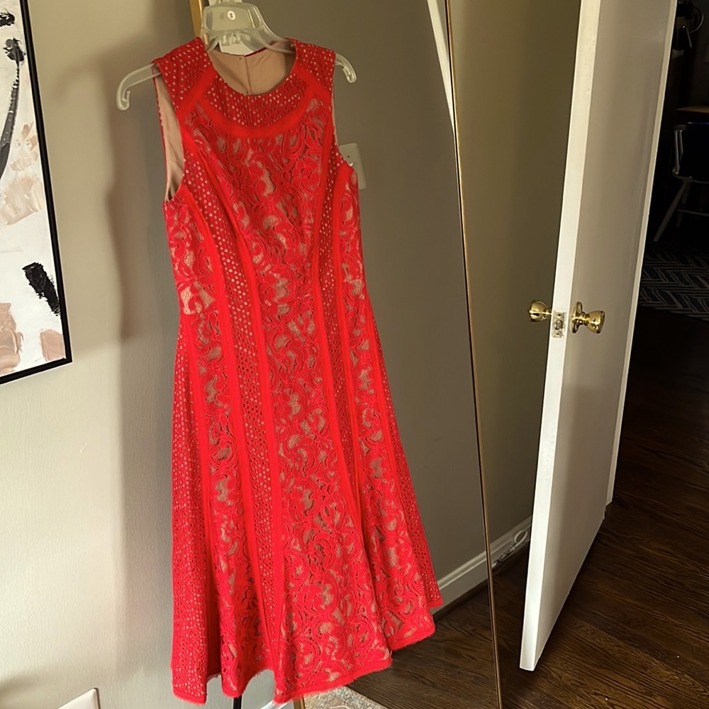 BCBG MaxAzria size 0.  Tags attached. Beautiful red/coral formal cocktail dress